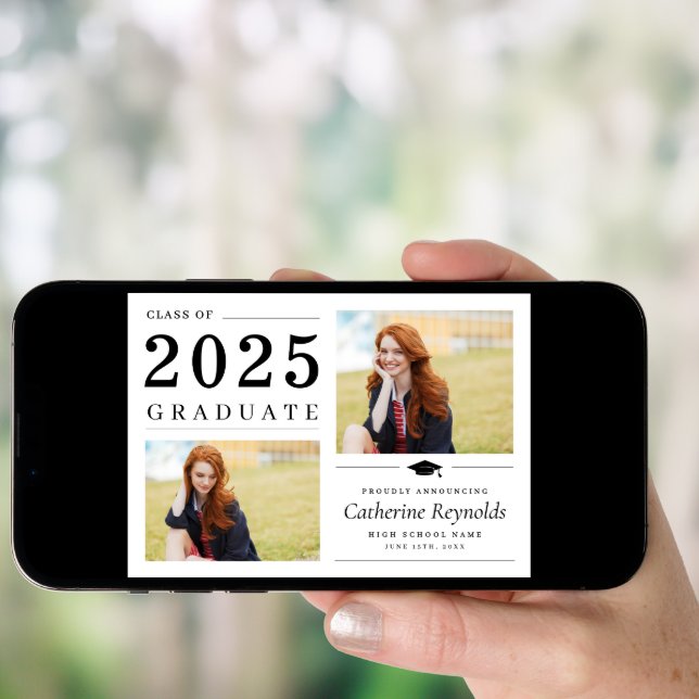 Modern 2 Photo Simple Graduation Announcement Card (Front Digital)