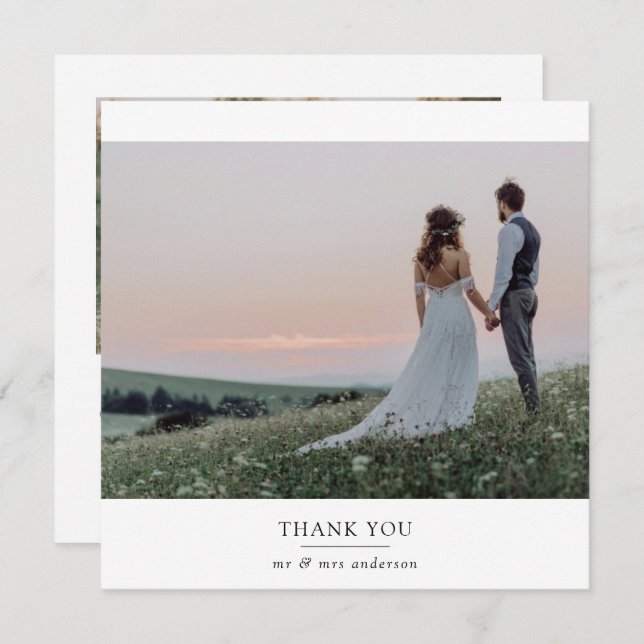 Modern 2 Photo Square Wedding   Thank You Card (Front/Back)