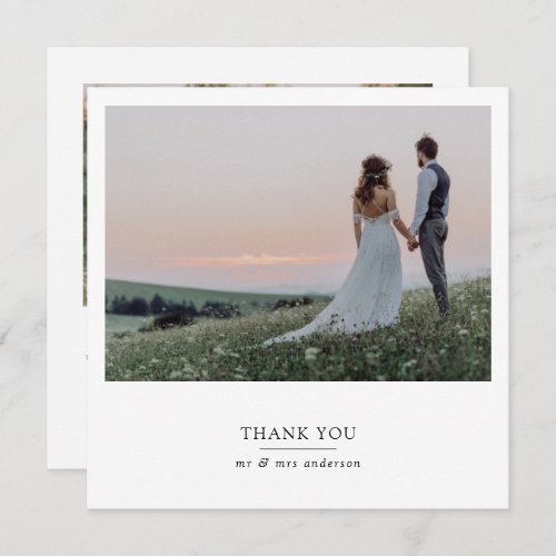 Modern 2 Photo Square Wedding  Thank You Card