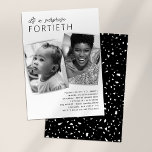 Modern 2 Photo Surprise 40th Birthday Party Invitation<br><div class="desc">40th birthday party invitations featuring a simple white background,  a photo of birthday boy / girl now & then,  and a elegant modern fortieth template with the birthday celebration details. On the reverse is modern terrazzo pattern background.</div>