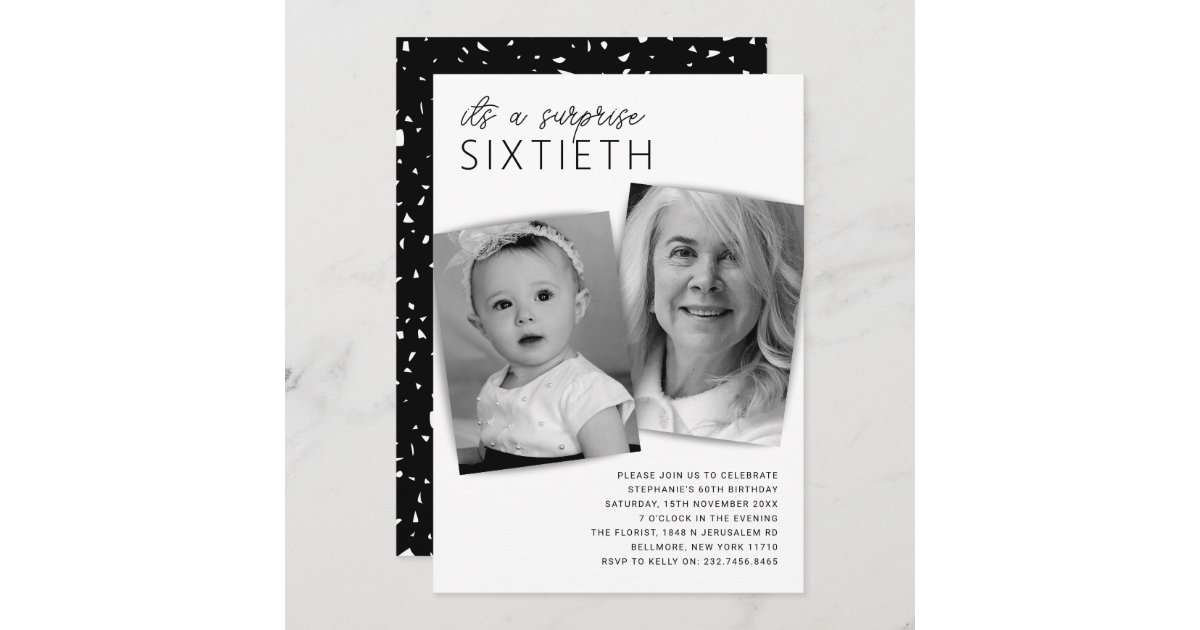 Modern 2 Photo Surprise 60th Birthday Party Invitation | Zazzle