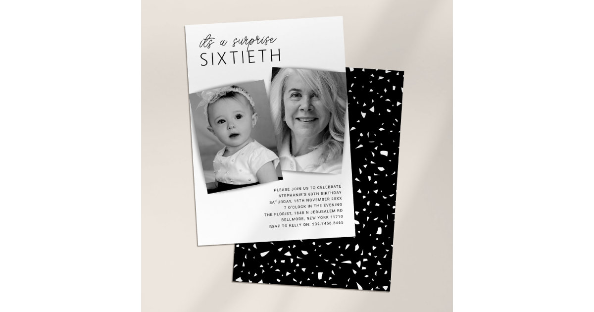 Modern 2 Photo Surprise 60th Birthday Party Invitation | Zazzle