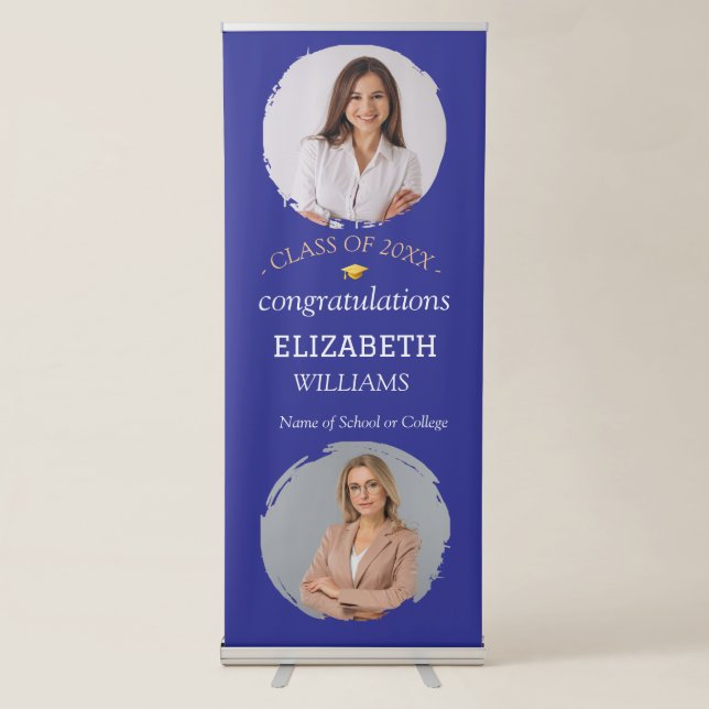 Modern 2 Photo Vertical Graduation Party  Retractable Banner (Front)
