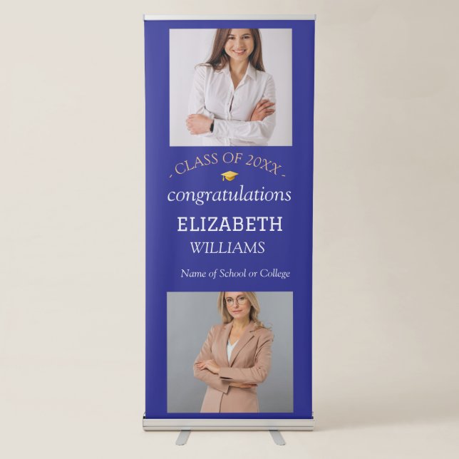 Modern 2 Photo Vertical Graduation Party  Retractable Banner (Front)