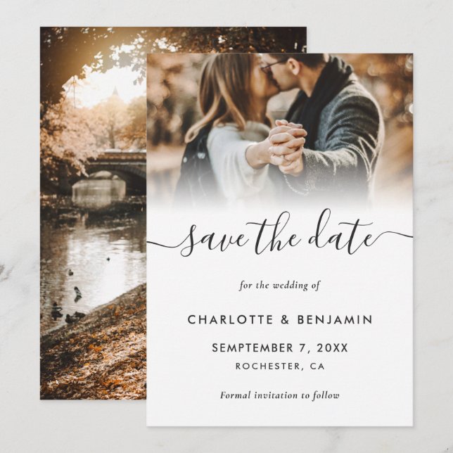 Modern 2 Photo Wedding Save The Date Cards (Front/Back)
