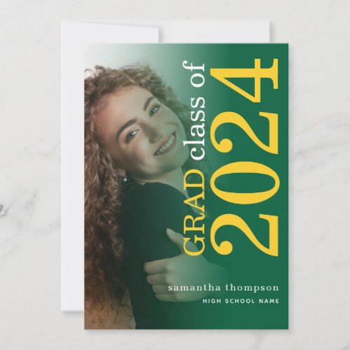 Modern 2 photo Yellow Green 2024 Graduation Announcement