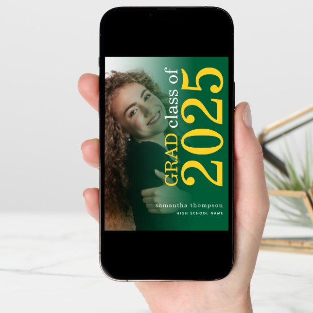 Modern 2 photo Yellow Green 2025 Graduation Announcement (Front Digital)