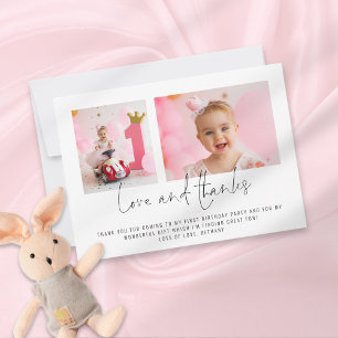 Modern 2 Photos 1st Birthday Love and Thanks card