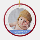 Modern 2 Photos Baby Boy First Christmas Grandma Ceramic Ornament | Zazzle