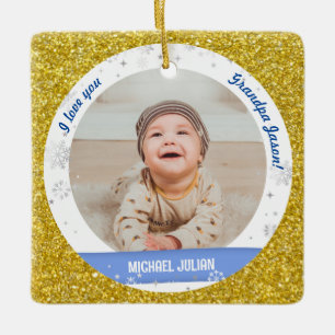 Modern 2 Photos Baby Boy First Christmas Grandpa Ceramic Ornament