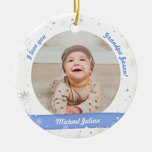 Modern 2 Photos Baby Boy First Christmas Grandpa Ceramic Ornament