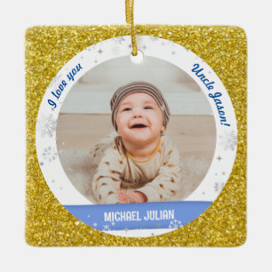 Modern 2 Photos Baby Boy First Christmas Uncle Ceramic Ornament