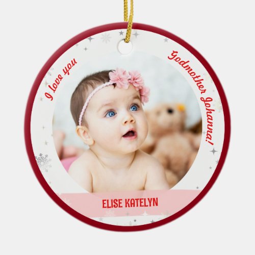 Modern 2 Photos Baby Girl 1st Christmas Godmother Ceramic Ornament