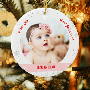 Modern 2 Photos Baby Girl First Christmas Aunt Ceramic Ornament