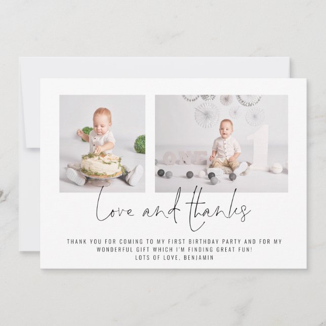Modern 2 Photos Birthday Love and Thanks Card (Front)