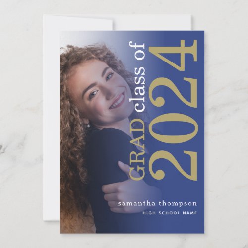 Modern 2 photos Blue Gold 2024 Graduation Announcement