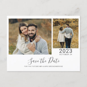 Modern 2 Photos Collage Save the Date Announcement Postcard