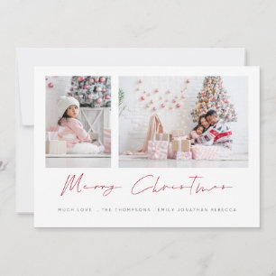 Modern 2 Photos Handwriting Script Merry Christmas Holiday Card