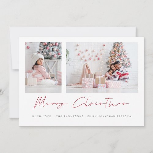 Modern 2 Photos Handwriting Script Merry Christmas Holiday Card