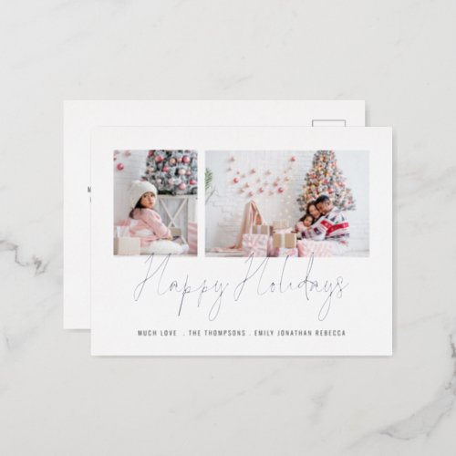 Modern 2 Photos Happy Holidays Luxury Real Foil Holiday Postcard