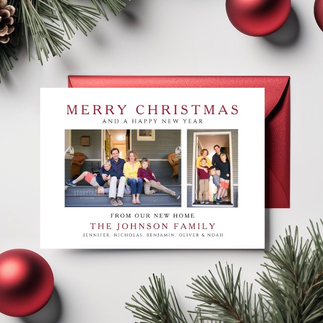 Modern 2 Photos Holiday Moving Announcement Postcard (Modern 2 Photos Holiday Moving Announcement Postcard)