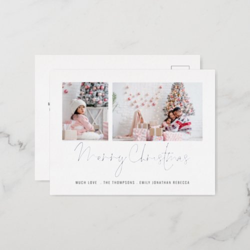 Modern 2 Photos Merry Christmas Real Foil Holiday 