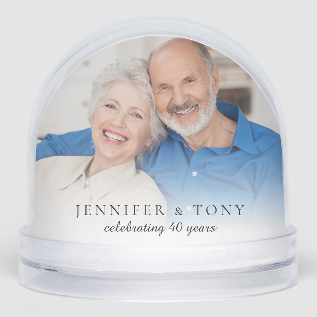 Modern 2 Photos Name and Date Wedding Anniversary Snow Globe (Front)