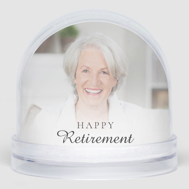 Modern 2 Photos Name Happy Retirement Gift Snow Globe (Front)