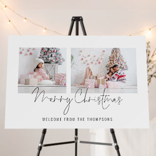 Modern 2 photos Name Welcome Merry Christmas Foam Board