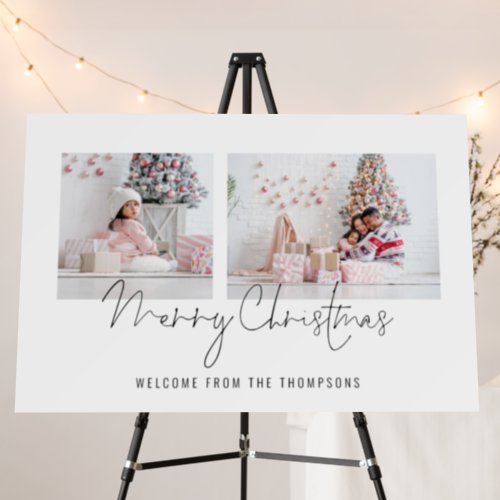 Modern 2 photos Name Welcome Merry Christmas  Foam Board