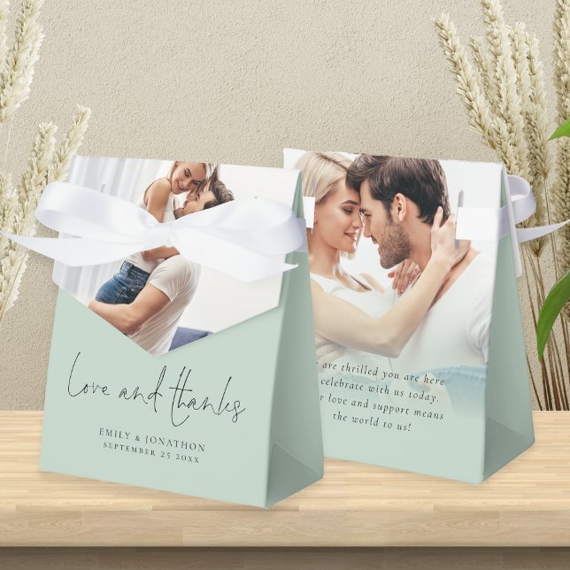 Modern 2 Photos Overlay Love Thanks Wedding Favor Boxes (Front and back view)