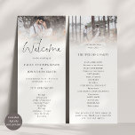 Modern 2 Photos Overlay Script Wedding Card<br><div class="desc">Modern 2 Photos Overlay Script Wedding Program. Available digitally and printed. Minimalist elegance with your photo to the top edge behind a graduated tint layer with the text partially overlaid on top of your image at the bottom. Choose a different photo for the other side. The main header Welcome is...</div>