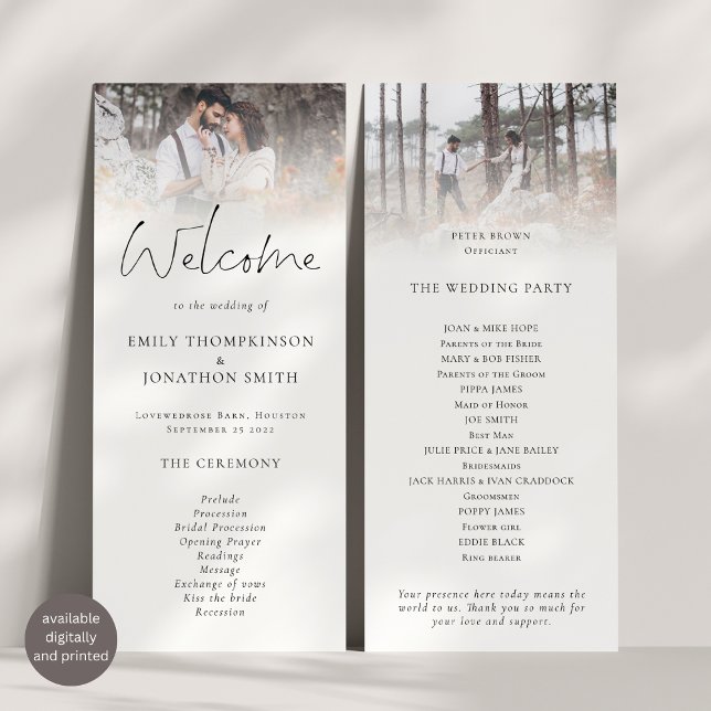 Modern 2 Photos Overlay Script Wedding Card (Front and back view)