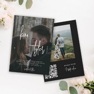 Modern 2 photos QR CODE script names wedding Invitation