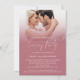 Modern 2 Photos Script Rose Gold Wedding Evening Invitation