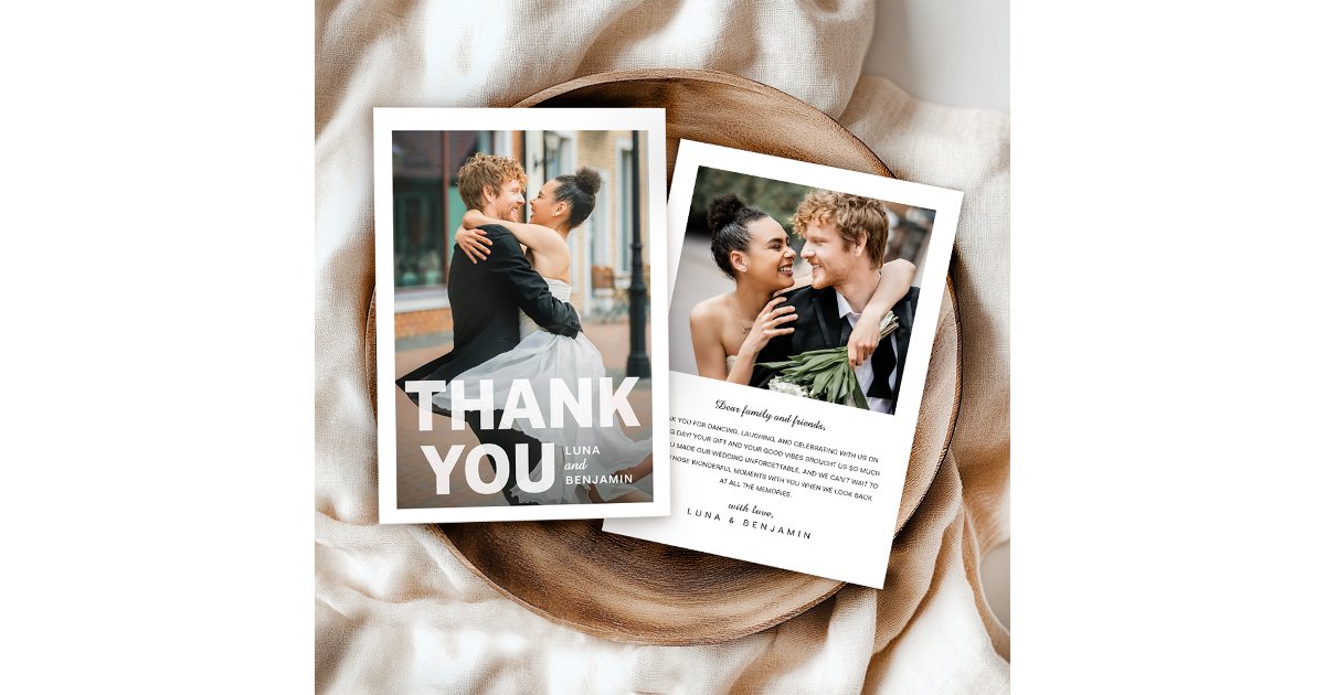 Modern 2 Photos Wedding Thank You Card | Zazzle