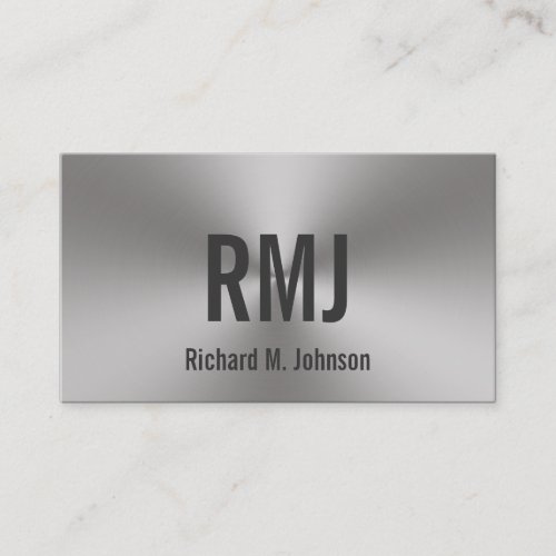 Modern 2_sided Brushed Metal Look Monogrammed Business Card