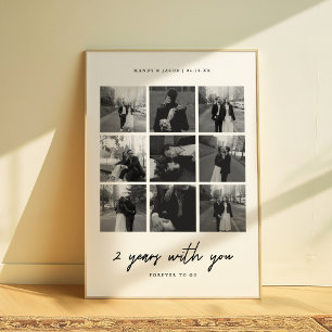 Modern 2 Year Wedding Anniversary 9 Photo Collage Poster