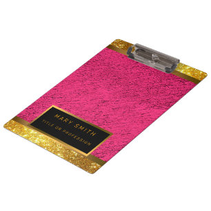 Modern 2in1 Gold Glitter Pink Business Card & Clipboard