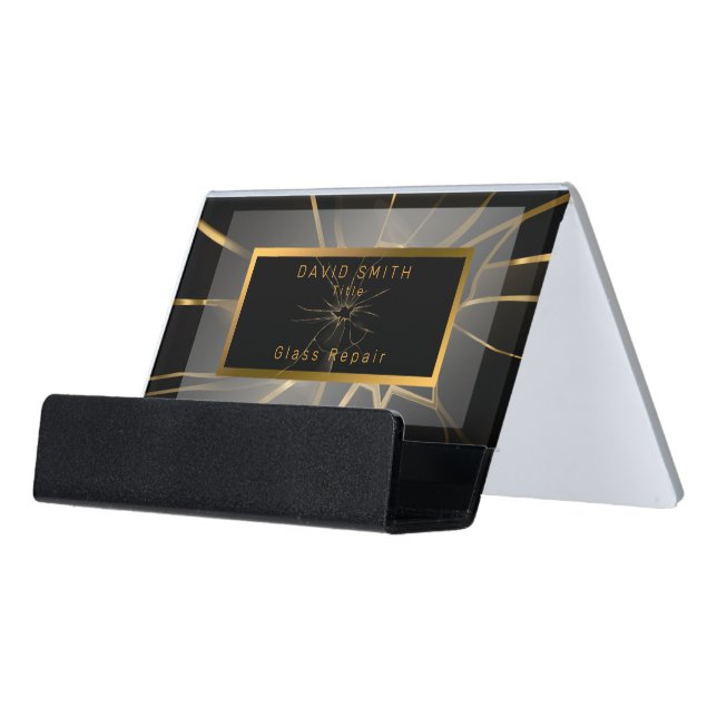 Modern 2in1 Professional Glass Business Card & Desk Business Card Holder (Angled Front)