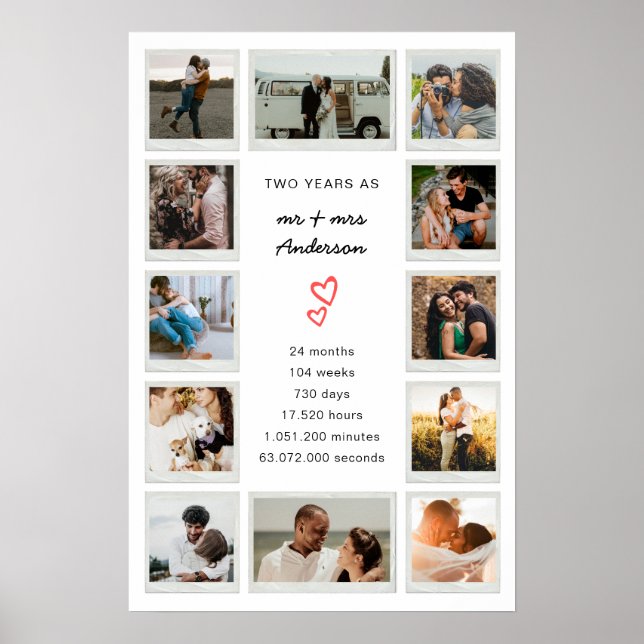 Modern 2nd Anniversary Custom Photo Collage Poster (Front)