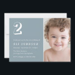 Modern 2nd Birthday Party Dusty Blue Photo Invitation<br><div class="desc">Modern 2nd Birthday Party Dusty Blue Photo Invitation

See matching collection in Niche and Nest Store</div>