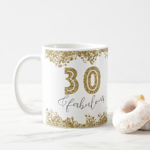 Modern 30 and Fabulous Gold Gitter Personalized Coffee Mug