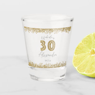 Modern 30 and Fabulous Gold Gitter Personalized Shot Glass