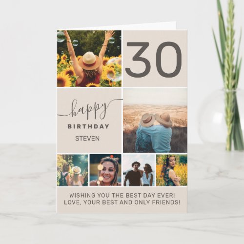 Modern 30 birthday beige 6 photo collage