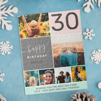 Modern 30 Birthday Pink 6 Photo Collage Grid Jigsaw Puzzle by girly_trend at Zazzle