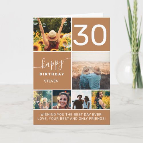 Modern 30 birthday terracotta 6 photo collage card