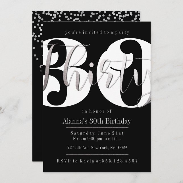 Modern 30th Birthday Invitations (Front/Back)