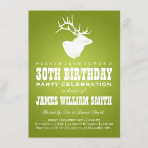 Modern 30th Birthday Party Deer Lime Green Invitation