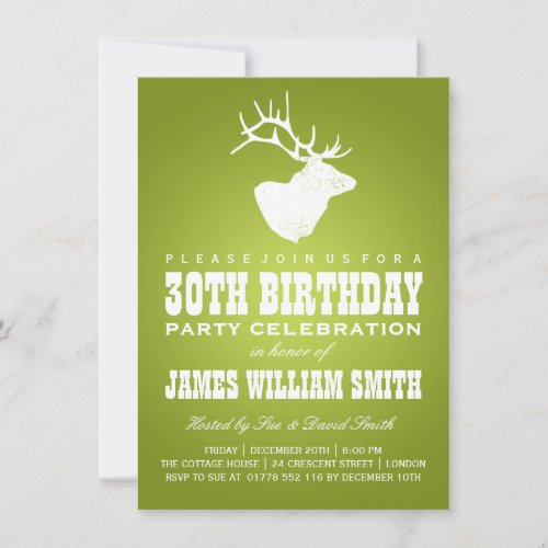 Modern 30th Birthday Party Deer Lime Green Custom Invitation